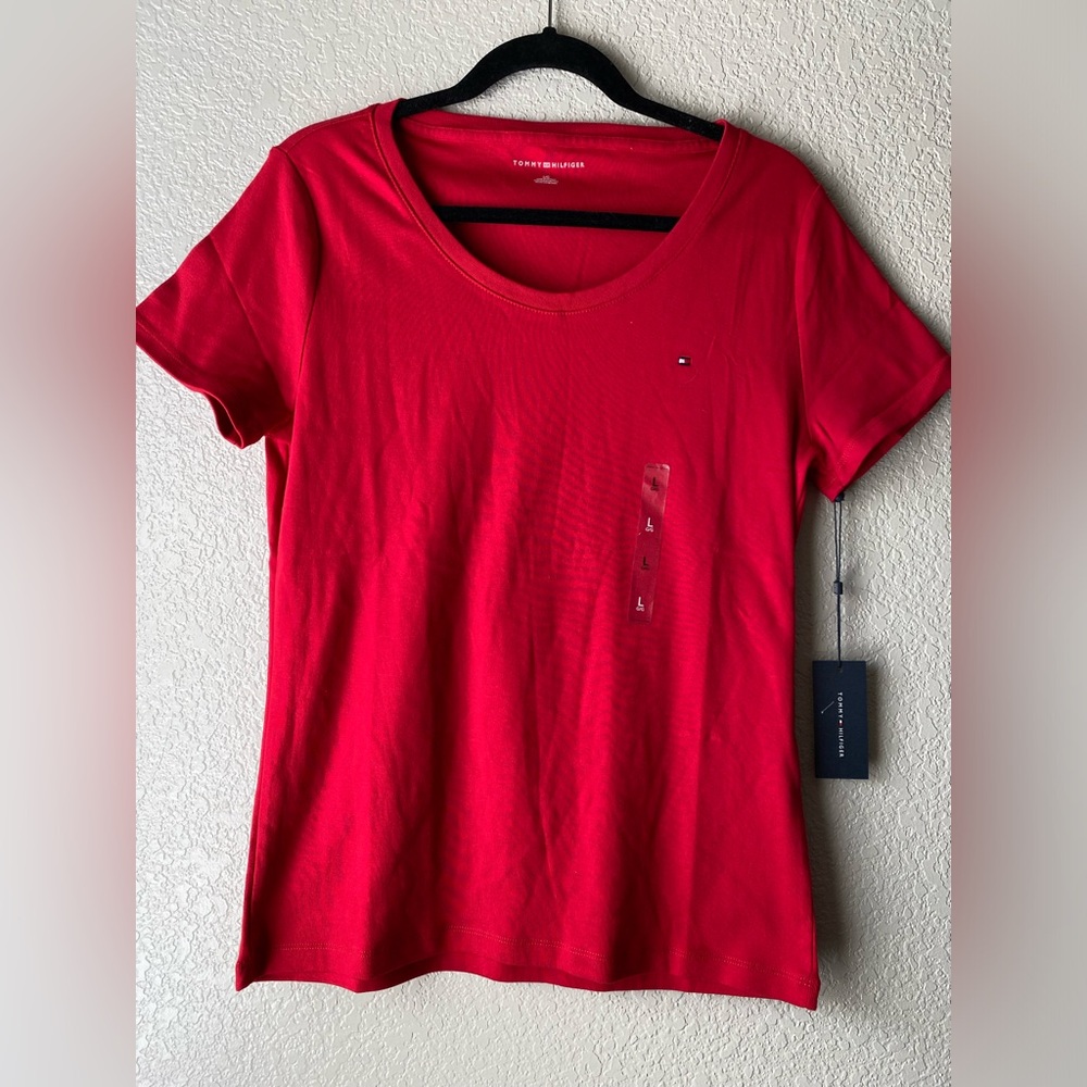 Tommy Hilfiger Red Short Sleeve Scoop Neck Tee Size L New